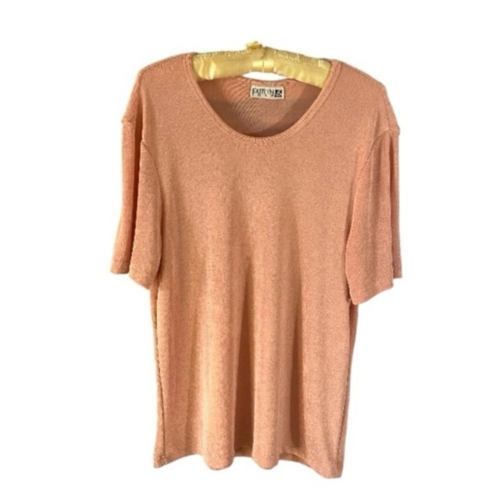 Pink Shimmer Knit Travel Blouse Short Sleeves Women's Large